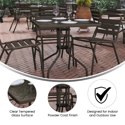 31.5" Clear Tempered Glass Square Outdoor Dining Table with Steel Base