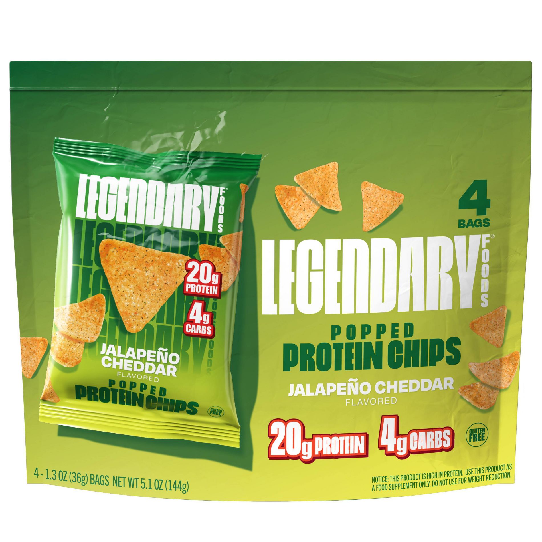 Legendary Foods Gluten Free and Keto Friendly Popped Protein Chips - Jalapeno Cheddar - 5.1oz/4ct