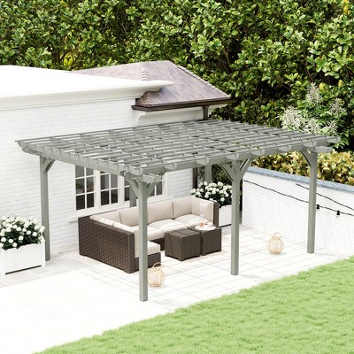 Gray Fir Wood Outdoor Pergola with Triple-Level Canopy