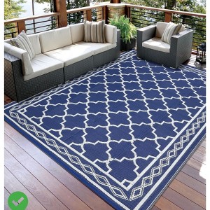 Waterproof Outdoor Rug for Patio 5x8/6x9 Reversible Plastic Straw Trellis Carpet, Modern Geometric Lattice Indoor/Outdoor - 1 of 4