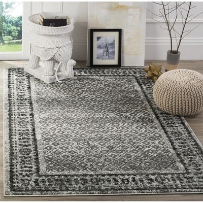 Ivory and Gray Floral Motif Rectangular Area Rug 6' x 9'