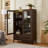 ORRD 60" Tall Walnut Display Cabinet with Glass Door, LED Light, 2 Drawers & Adjustable Shelves - 2 of 4
