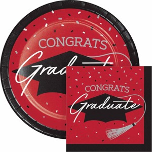 Creative Converting Graduate School Spirit Red Paper Plate and Napkin Kit 36ct - 1 of 4
