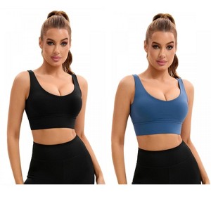 INSPIRE CHIC 2 Pcs Women's U Back V-Neck Padded Workout Crop Top with Built-in Bra Sports Bras - 1 of 4