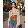 Women's Cropped Cardigan Crochet Hollow Out Crochet Sweater Tie Front Long Bell Sleeve Shrug Bolero - 2 of 4