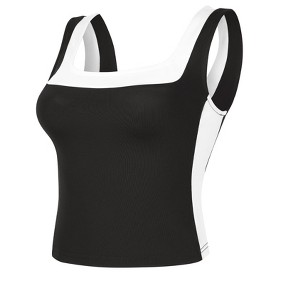 INSPIRE CHIC Women's Sleeveless Square Neck Crop Color Block Sports Summer Tank Top - 1 of 4