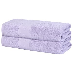 Unique Bargains Absorbent Quick Dry Solid Cotton Textured Bath Towels 2 Packs - 1 of 4