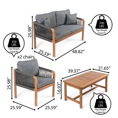 Tavira 4-Piece Gray Acacia Wood Outdoor Patio Set