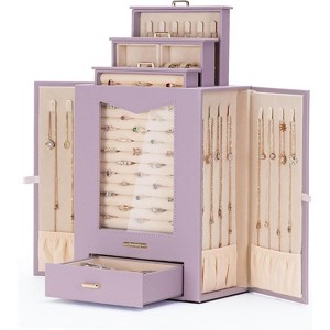 Jewelry Organizer with Transparent Window Necklace Hooks Jewelry Box for Necklaces Rings Earrings Bracelets - 1 of 4