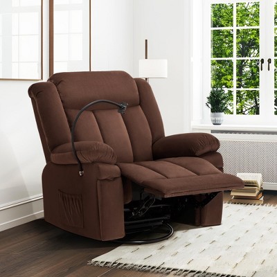 COLAMY Multi-Functional Swivel Rocking Recliner Chair with Massage & Heat, Adjustable Recline-Brown
