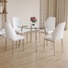 5 PCS Dining Table Set Dining Set Bistro Dining Set with 4 Upholstered Chairs & Tempered Glass Table with Metal Legs, White/Black+Silver-ModernLuxe - 2 of 4