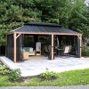 PURPLE LEAF Outdoor Hardtop Gazebo for Patio Galvanized Steel Double Roof Permanent Canopy Teak Finish Aluminum Frame Pavilion Gazebo with Netting - 2 of 4