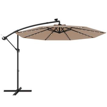 Tangkula 10 FT Solar Offset Hanging Umbrella w/ 40 Lamp Beads  Solar Panel Easy Tilt Adjustment Lighted Patio Cantilever Umbrella Beige/Tan/Orange/Wine