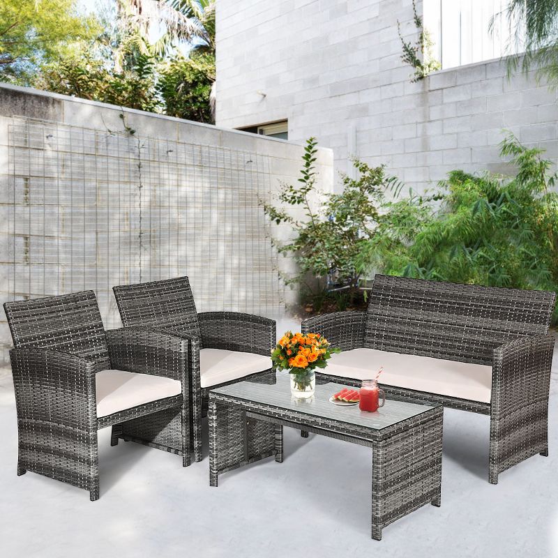 Tangkula 4 PCS Patio Wicker Furniture Outdoor Rattan Chairs w/Cushions, 4 of 8