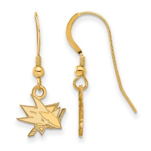 Black Bow Jewelry 14k Yellow Gold Plated Sterling Silver San Jose Sharks NHL Dangle Earrings - 1 of 3