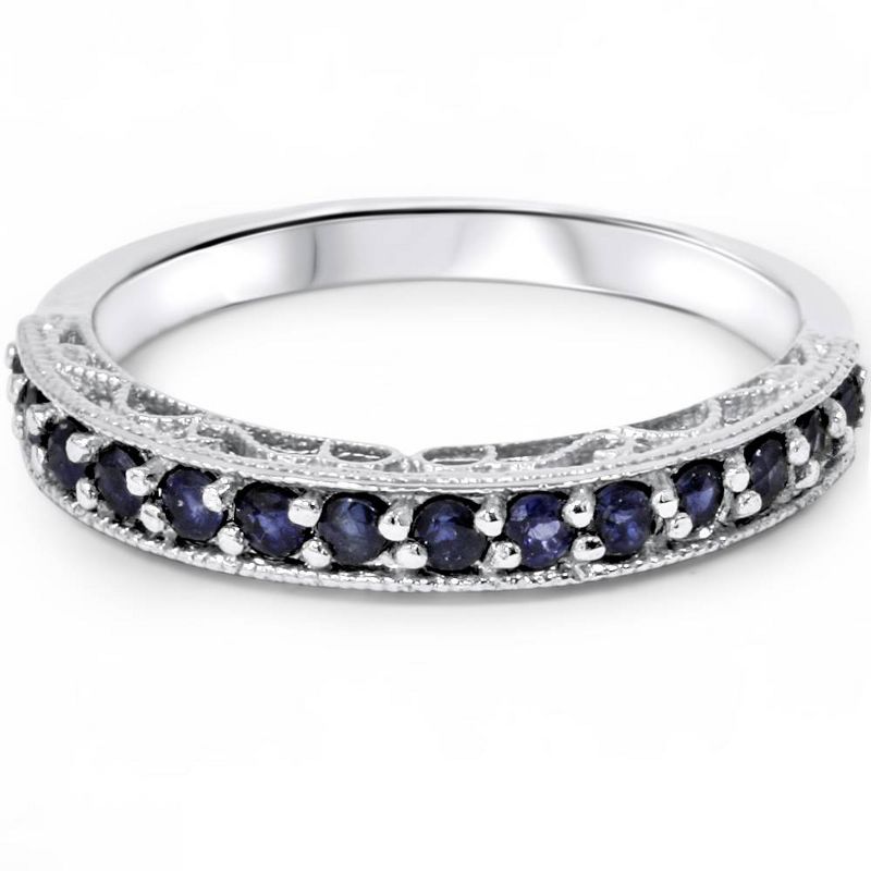 Pompeii3 3/8ct Blue Sapphire Vintage Wedding Ring 14K White Gold, 3 of 5