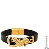Steeltime Men's black leather and 18k gold plated stainless steel tiger accented bracelet - 3 of 4