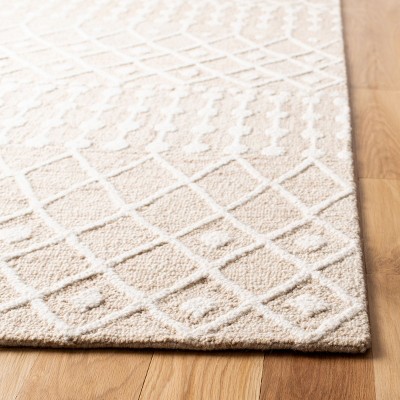 Beige and Ivory Wool Square Tufted Handmade Area Rug