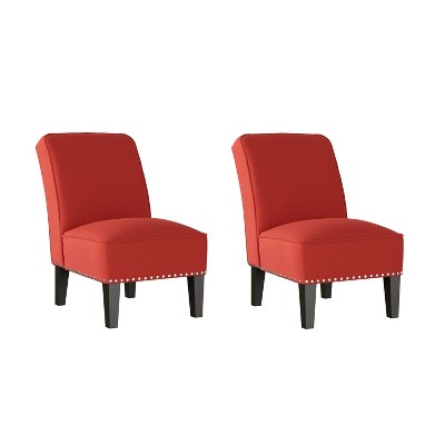 Set Of 2 Bryce Armless Chairs With Nailhead Trim Orange Red - Handy ...