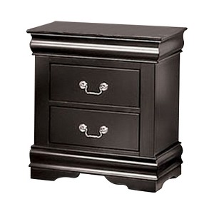 Royal Hampton Nightstand, 2 Drawers, Black Solid Wood, Nickel Metal Drop Handles - 1 of 4