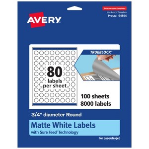 Avery TrueBlock Matte White Paper Labels,  3/4" diameter Round - 1 of 4