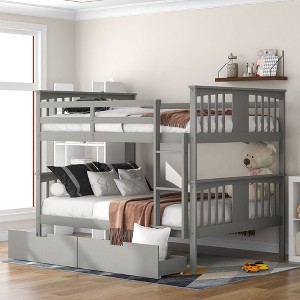 Full over Full Bunk Bed with Drawers and Ladder for Bedroom, Guest Room Furniture-White - 1 of 4
