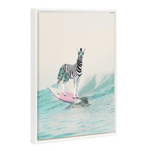 18"x24" Sylvie Beaded Zebra Surfer Framed Canvas by July Art Prints - Kate & Laurel: Playful Ocean Adventure Wall Decor - 1 of 4
