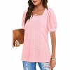 Imily Bela Womens Summer Square Neck Tunic Top Chic Short Sleeve Eyelet Tee Fit Style - 3 of 4