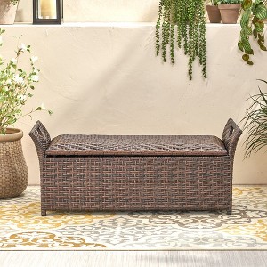 42 Inch Storage Bench, Storage Chest With Hinged Lid For Bedroom End Of Bed, Rattan Bench Foot Rest Stool - 1 of 4