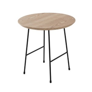 LeisureMod Rossmore Modern Round Side Table with Black Steel Frame in Natural Wood - 1 of 4