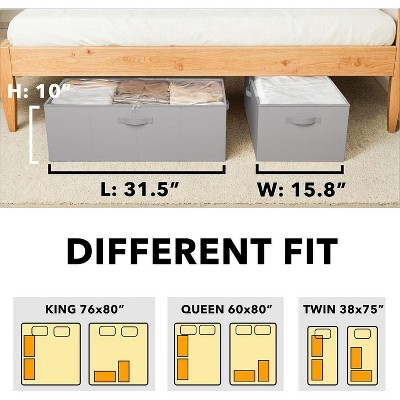 Gray Fabric Stackable Under Bed Storage Bins with Clear Lids