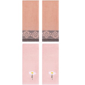 REGALWOVEN 4 Pcs Soft Absorbent Floral Pattern Hand Towels - 1 of 4