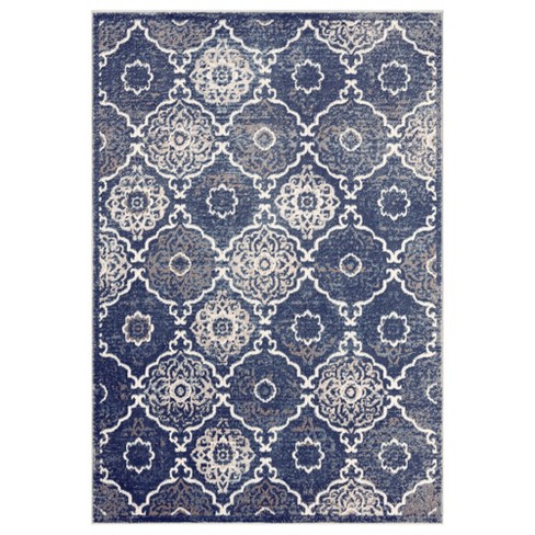 Home Dynamix Boho Andorra Transitional Damask Area Rug, Navy Blue/Ivory,  5'2