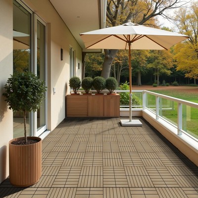 11 Pieces of 11.7" x 11.7" Square Plastic Wood Deck Tiles for Outdoor Terrace Flooring, Burlywood Color