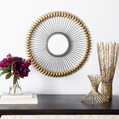 Contemporary Radiant Gold & Wood 23" Round Mirror