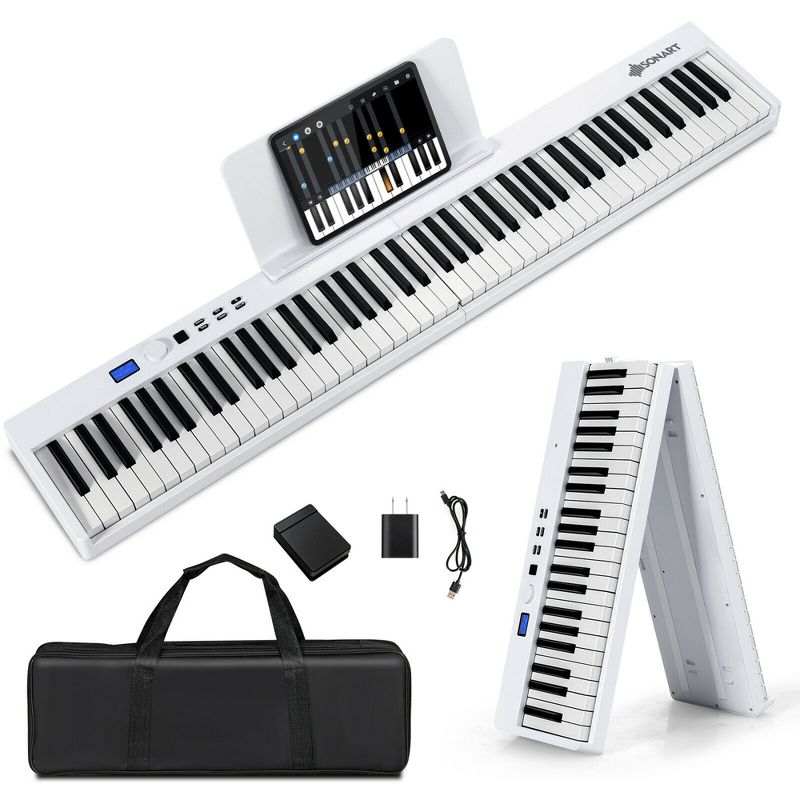Costway 88-Key Folding Electric Piano Keyboard Semi Weighted Full Size MIDI Toy, 1 of 11