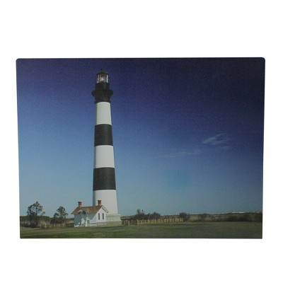 Northlight LED Lighted Black and White Striped Lighthouse with Ombre Blue Sky Canvas Wall Art 15.75" x 11.75"