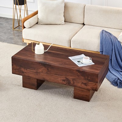 43.3" Modern Rectangular Coffee Table,Sturdy Wood Grain Marble Texture MDF Large Center Table for Living Room or Apartment-Baofuwish
