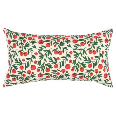 14"x26" Lumbar Botanical with Fruit Pillow Cover Red - Rizzy Home