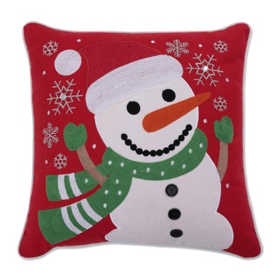 17"x17" Snowman Christmas Indoor Square Throw Pillow Red - Pillow Perfect: Festive Holiday Decor, Polyester Fiber Fill