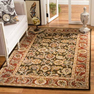 Hand-Tufted Dark Olive and Red Wool Area Rug