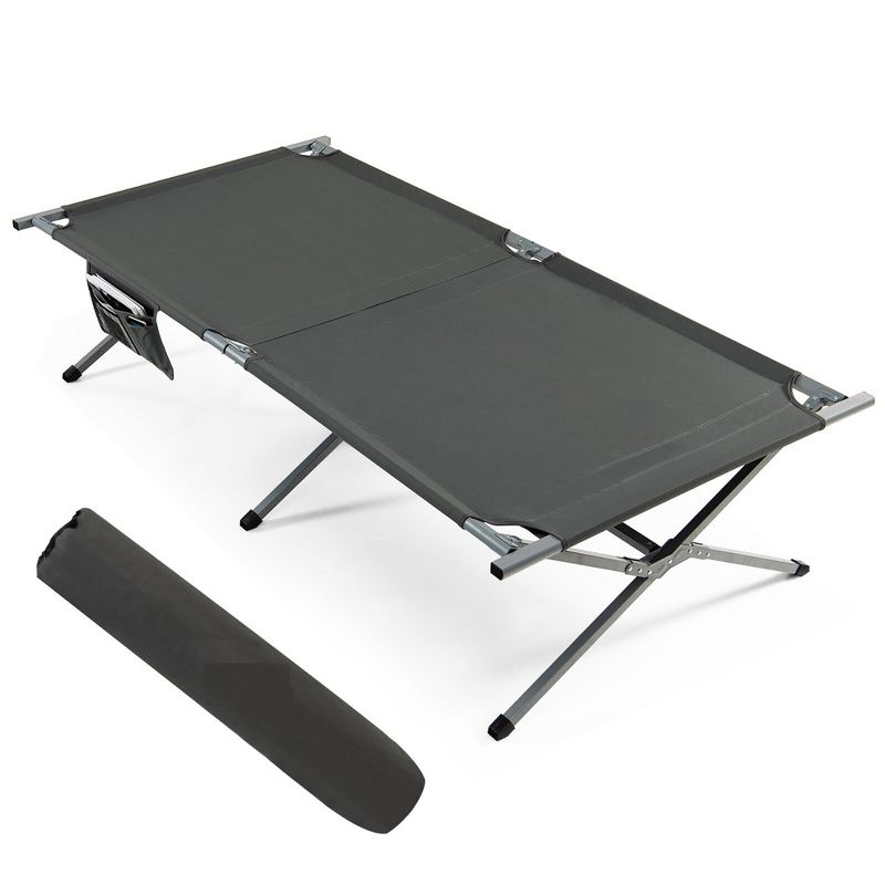 Tangkula Folding Camping Bed Extra Wide Military Cot up to 330Lbs w/ Carry Bag & Storage, 1 of 11