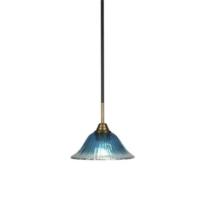 Toltec Lighting Paramount 1 - Light Pendant in  Matte Black/Brass with 10" Teal Crystal Shade