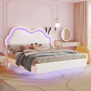 AMERLIFE LED Bed Frame for Girl Floating Upholstered Bed with Cute Cloud Headboard - 1 of 4