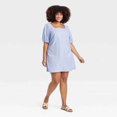 Women's Linen Short Sleeve Mini Sundress - A New Day™