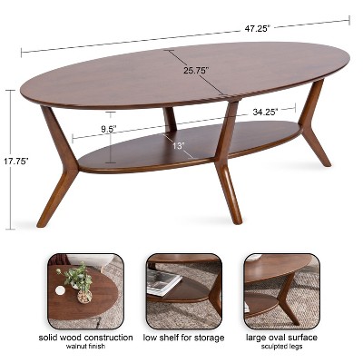 Walnut Brown Mid-Century Modern Oval Coffee Table with Storage