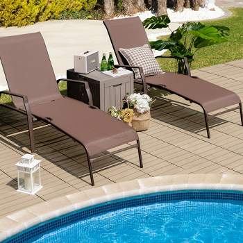 Costway 2PCS Patio Folding Chaise Lounge Chair Recliner Back Adjustable Stack