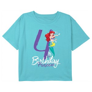 Girl's The Little Mermaid 4th Birthday Princess Crop T-Shirt - 1 of 3
