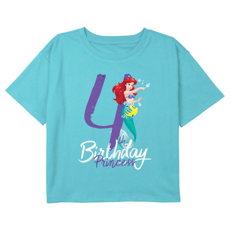 Girl's The Little Mermaid 4th Birthday Princess Crop T-Shirt, 1 of 4