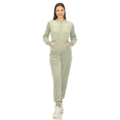 Women's 2-Piece Velour with Faux Leather Stripe - White Mark